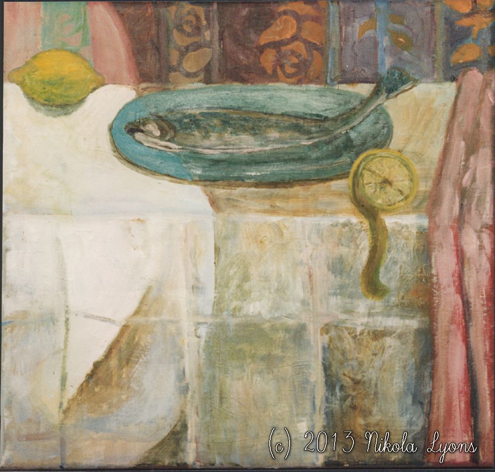 Nikola Lyons: Fish On White Tablecloth